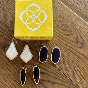 3 pair of Kendra Scott earrings black, white and purple